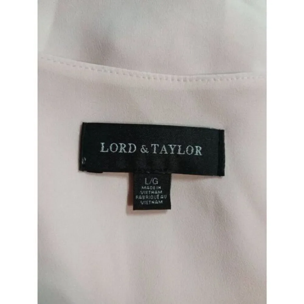 Lord and Taylor Shirt Ladies Large Blush Pink Chiffon Semi Sheer Long Sleeve Ruf